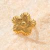 Golden Plated Vintage Flower Open Adjustable Ring for Women Elegant Statement Jewelry Gift