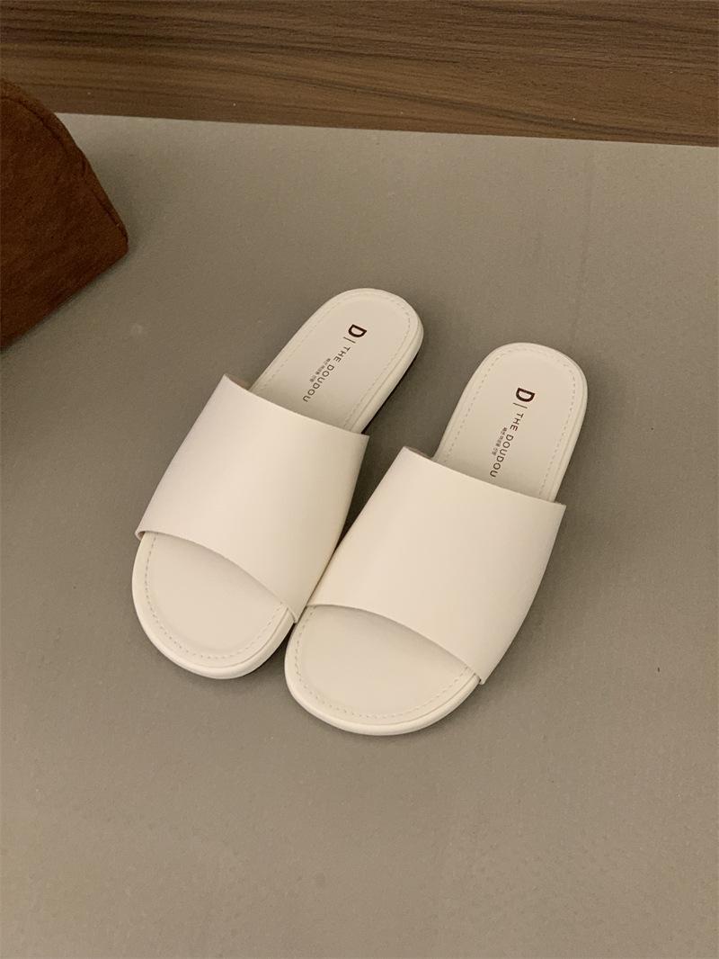 

Fashion Minimalist Single Band Slide Sandals Solid Color Women Slippers 2026 Summer New Outdoor Sandy Beach Open Toe Flat Shoes 40 білий