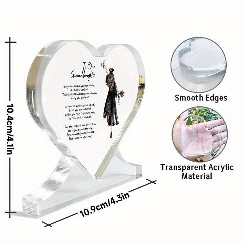 1pc, Heart-Shaped Acrylic Plaque Gift for Granddaughter, Graduation Present for Friend, High School Graduation Gift, Commemorative Acrylic
