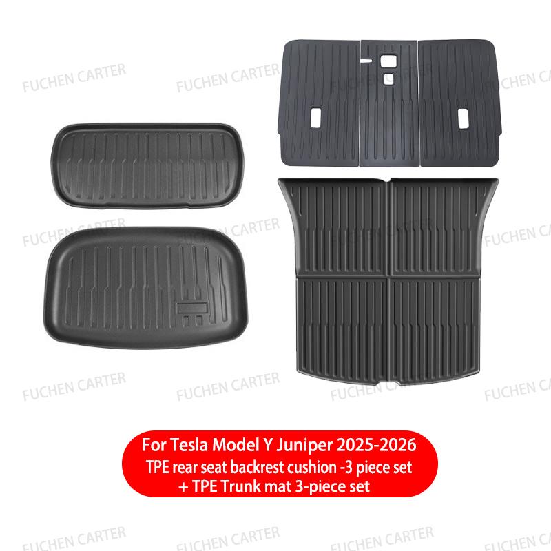 For Tesla Model Y Juniper 2025 2026 TPE Car Front Rear Trunk Mat Waterproof Wear-resistant All Weather Trunk Mats Backrest Mats