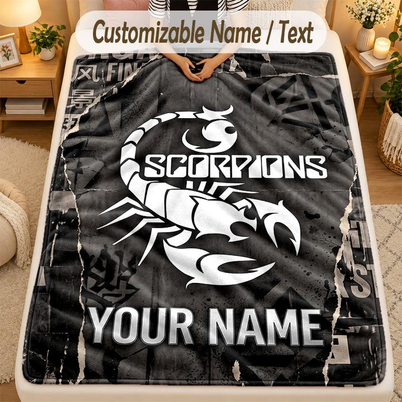 Flannel BlanketScorpions Custom Name Text Personalized Soft Warm Throw Blanket Home Decor Gift
