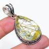 Natural Golden Rutile Gemstone 925 Sterling Silver Jewelry Pendant 2.21" AP-14287