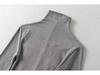 High Neck Pleated Design Waist-Cinching Long Sleeve T-Shirt for Women - Autumn/Winter