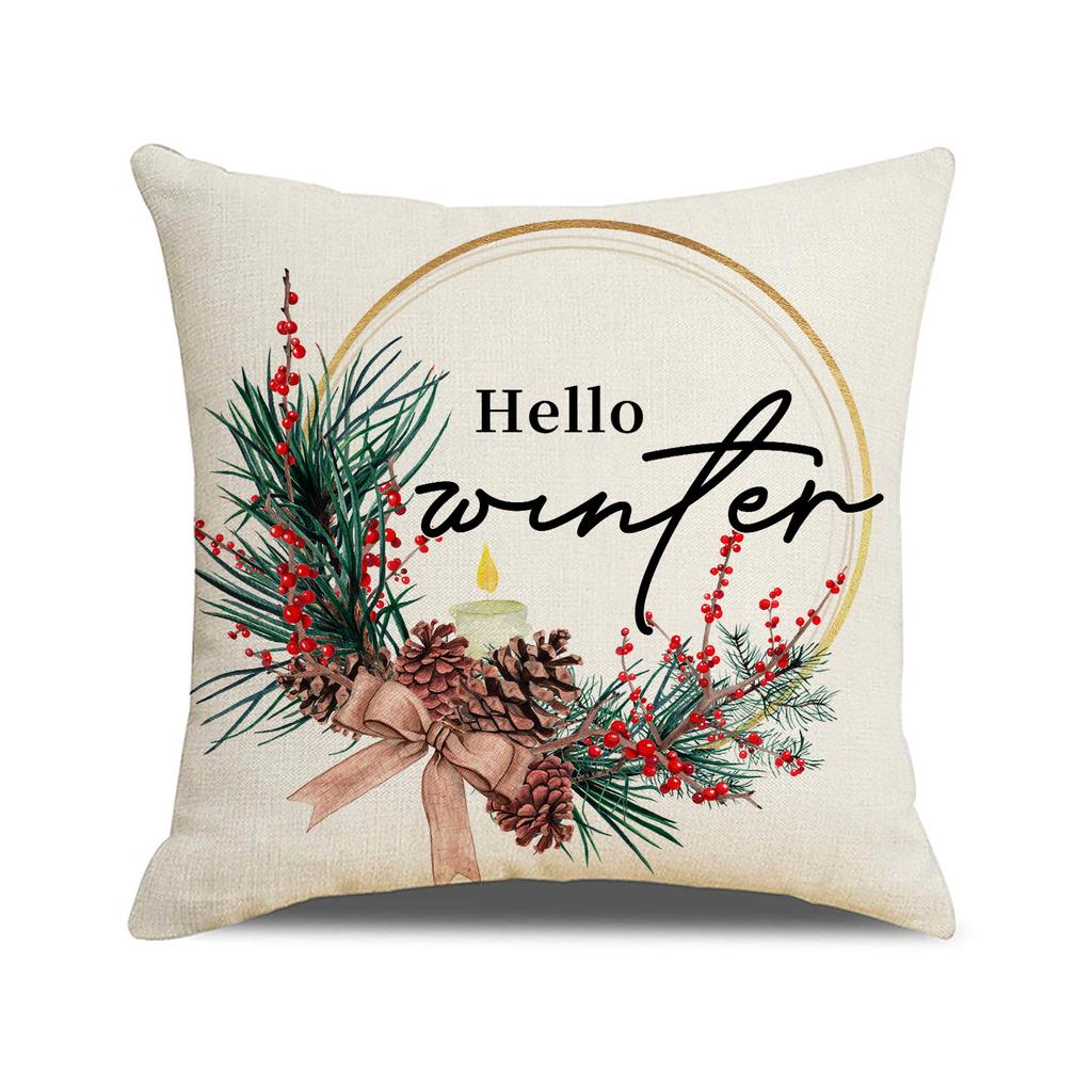 New Christmas Pillow Cover Pine Cone Candlestick Print Pillow Cover Bedroom Cushion Cover Living Room Sofa Pillow