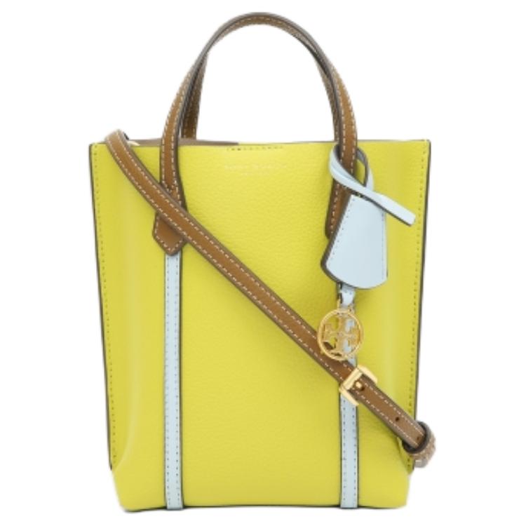 Tory Burch Perry Logo Color Block Leather Tote Bag Women tote Yellow 145986-300