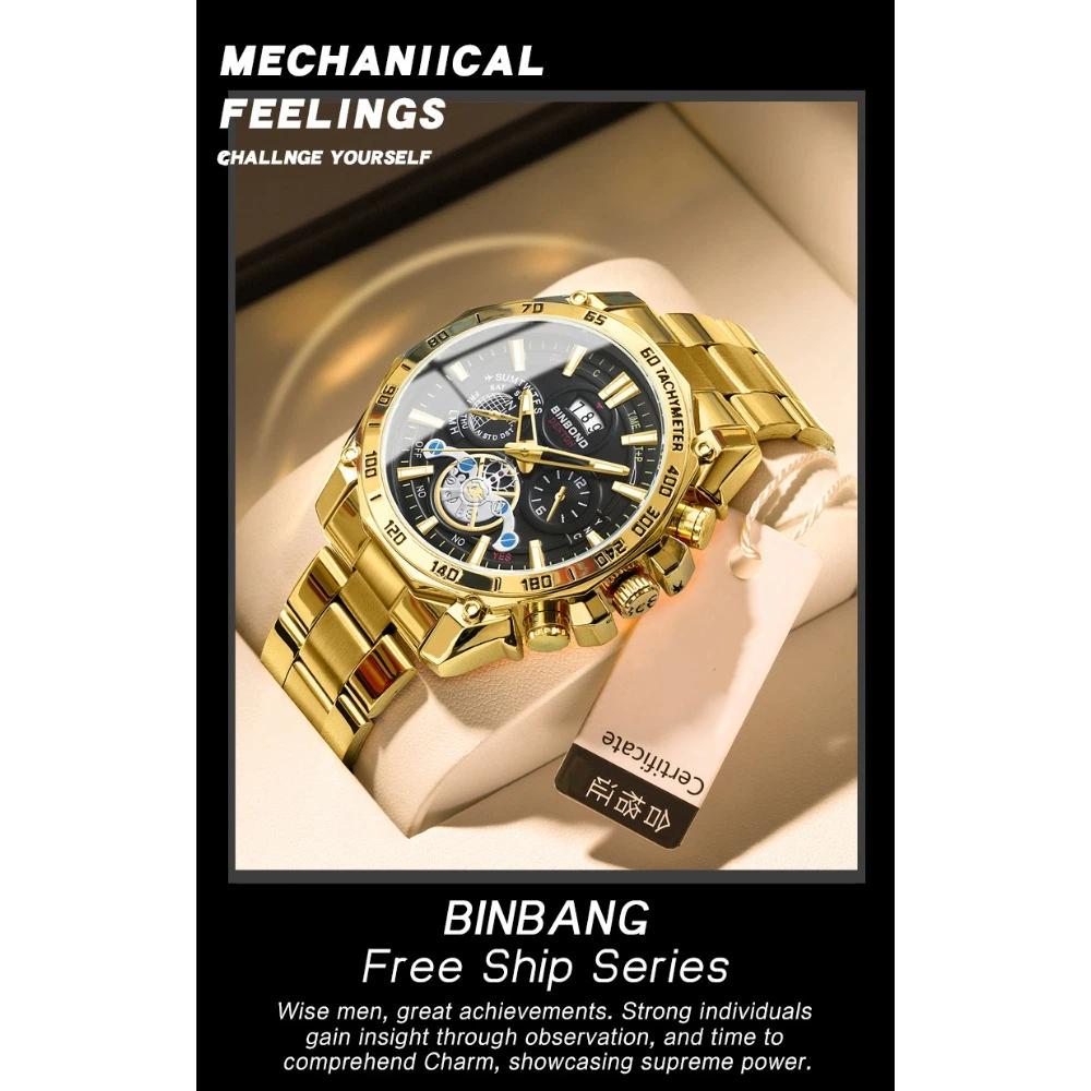 BINBOND High End Brand Men's Watch Original Stainless Steel Luminous Waterproof Watch Luxury Business Date Quartz Men Watches