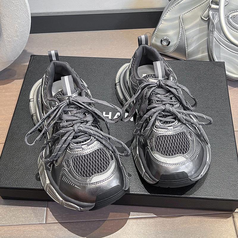 

Leather platform dad shoes women s 2025 autumn new mesh fashion versatile casual shoes lightweight sports shoes running shoes 40