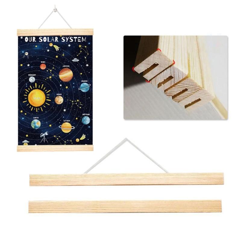 Planet Solar System Wall Art Space Themed Alphabets Poster with Wood Frame for Kids Room Space Decors Educational Poster