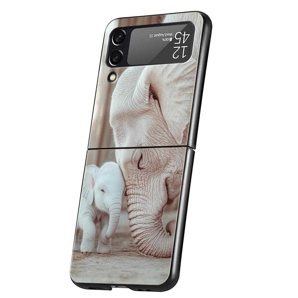 Hard PC Phone Case For Samsung Galaxy Z Flip 7 6 5 4 Black Cover For Galaxy Z Flip 3 Foldable Shockproof Capas Animal Elephant