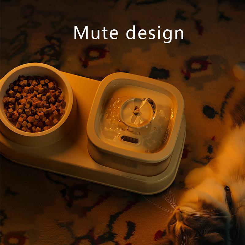 1L Automatic Cat Water Fountain 2 In 1 Cat Dog Water Dispenser Food Feeding Bowl Large Capacity Mute Pet Feeder Pet Supplies
