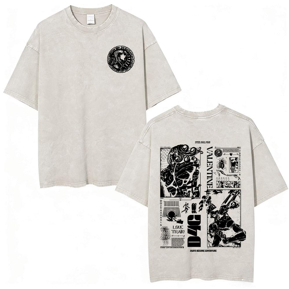 Anime JoJo Bizarre Adventure Jotaro Kujo Vintage Acid Washed T Shirts Men Women Cotton Casual Short Sleeves Tshirts Streetwear