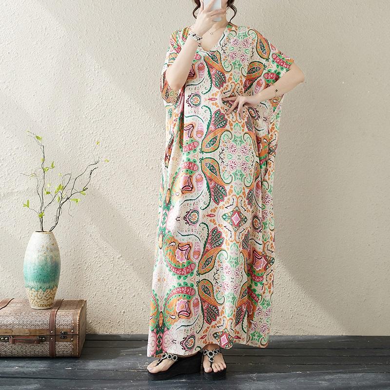 Manga corta Tallas grandes vintage floral nuevo en vestidos para mujer casual suelto Maxi vestido largo de verano