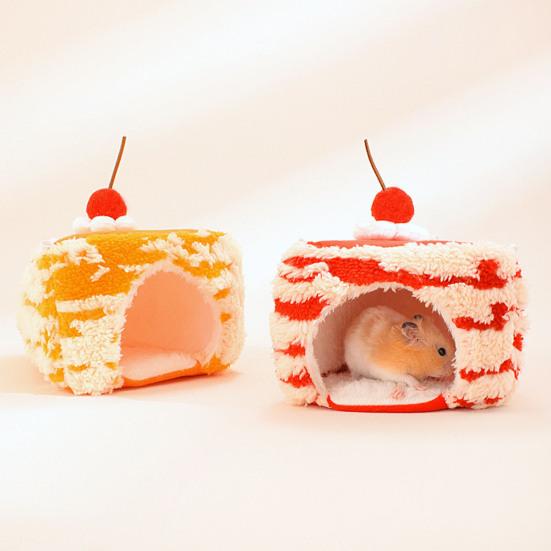Winter Warm Hamster Hideout Triangular Cake Bed, Plush Hanging Hammock, Cozy Cave Pet for Gerbils Cage Accessory Small Pets Guinea Pig Hedgehog Parrot