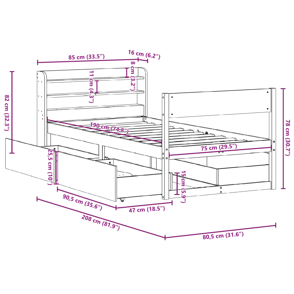 Solid Wood Bed without Mattress White 75 x 190 cm Pine Wood
