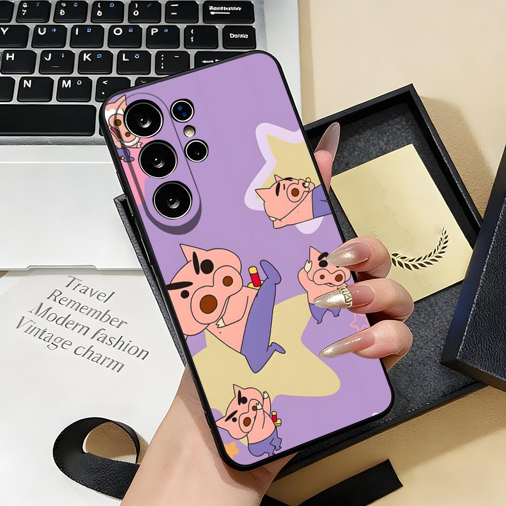 Buriburizaemon Pig Phone Case For Samsung S26 S25 S24 FE S23 S22 S21 Plus S20 Ultra Note20Ultra Black Soft Shell