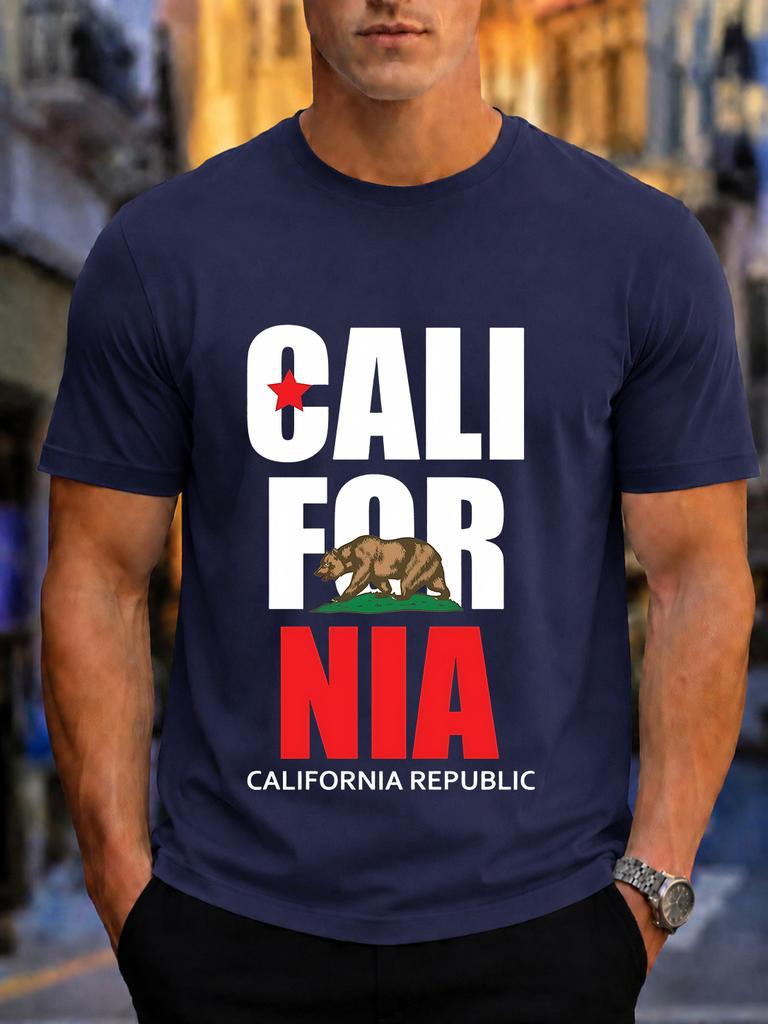 2026 New Arrival 100 Cotton Tshirt California Republic Bear Red Star State Flag Eleunisext Print Crew Neck Casual Tee