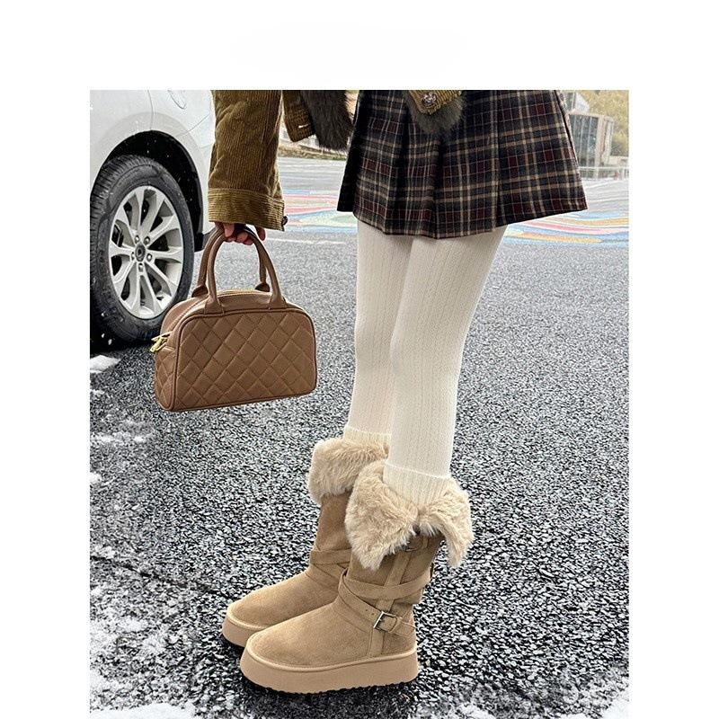 Two Wear Belt Buckle Fashion Snow Boots Thick-soled Piled Thickened Cotton Shoes Long Tube Northeast Warm Boots