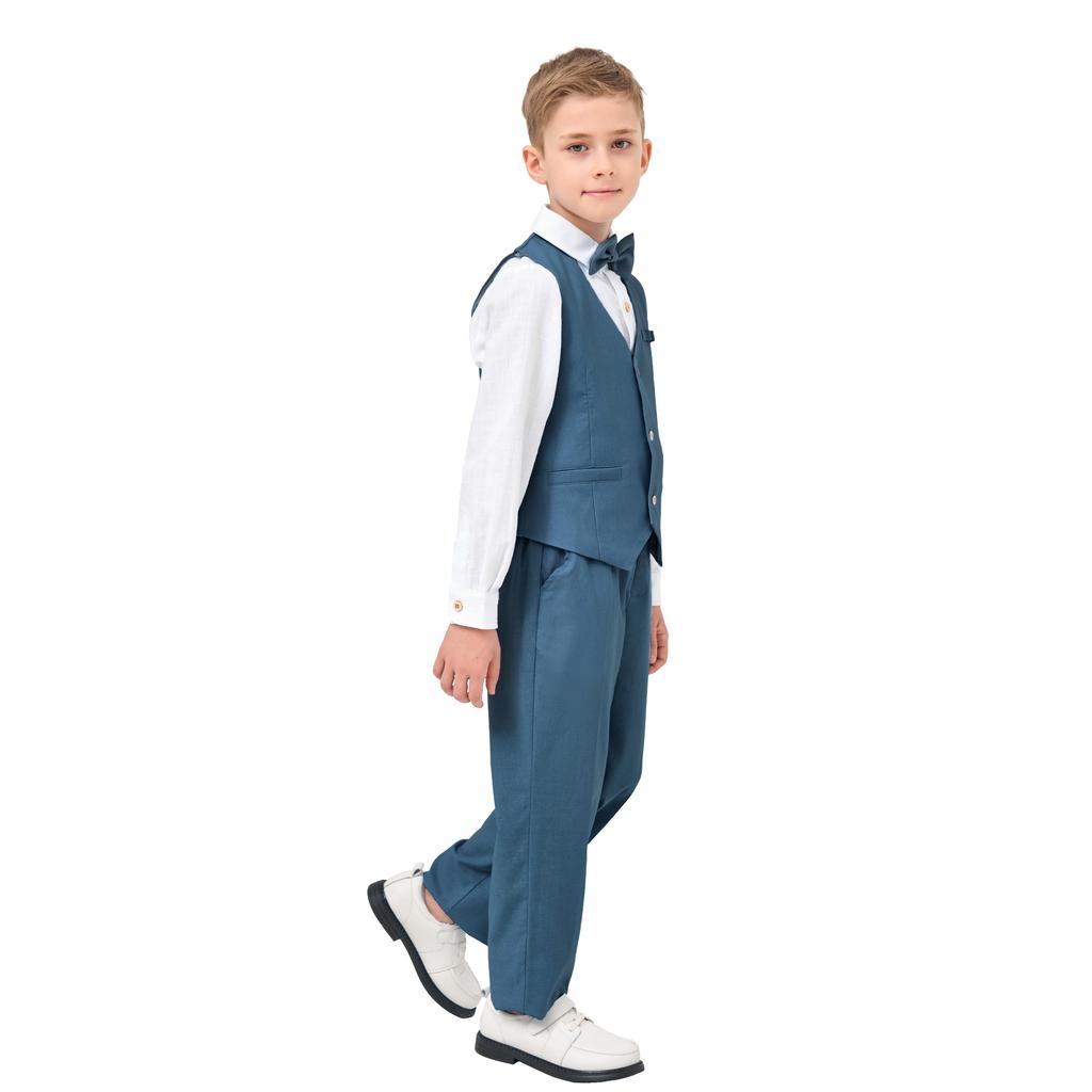 LOLANTA Boys' Formal and Casual Suit, Cotton-Linen 4-Piece Set with Long Sleeves, Perfect for Shichi-Go-San, Piano Recitals, Concerts, Weddings, Birth