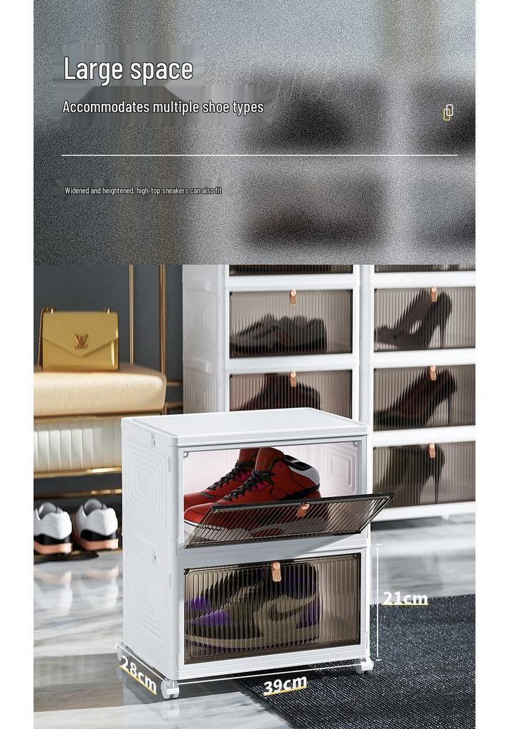 Large Capacity Folding Storage Cabinet with Wheels - Multi-layer Organizer for Snacks & Clothes
