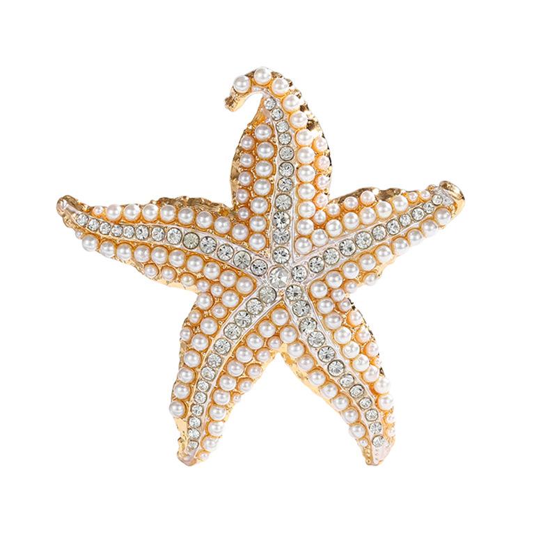 Starfish Brooch Stylish Simple Shiny Full Diamond Starfish Animal Party Brooch Clothing Accessories
