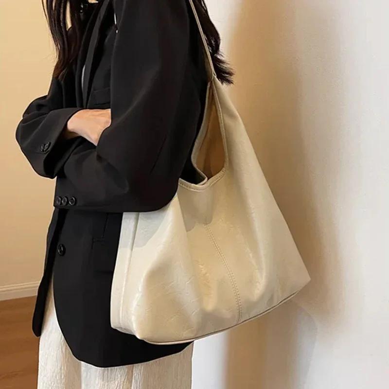 Women Suede Shoulder Bag Retro Single Shoulder Bag Large Capacity Trendy Work Solid Color Vintage Top Handle Bag