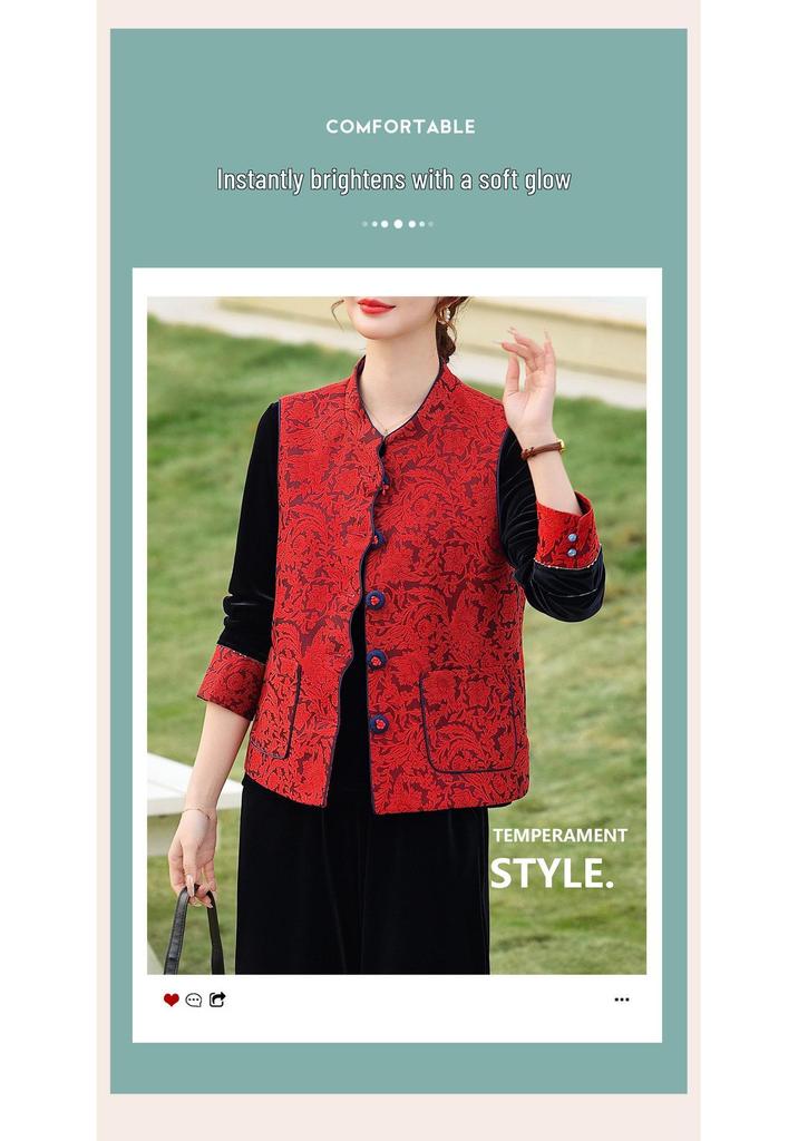 Spring Gold Velvet Suit - Chinese Zodiac Style for Middle-Aged Women
