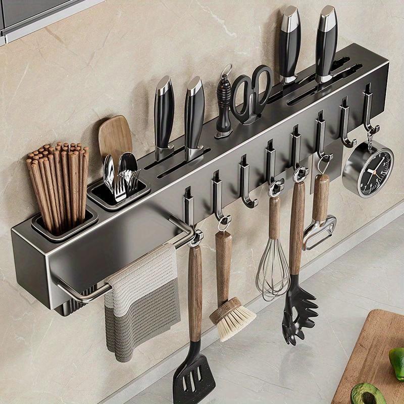 Carbon Steel Wall-Mounted Kitchen Organizer Rack with Hooks for Knives, Cutting Boards & Utensils - Ideal for Kitchen Decor, Knives for Kitchen