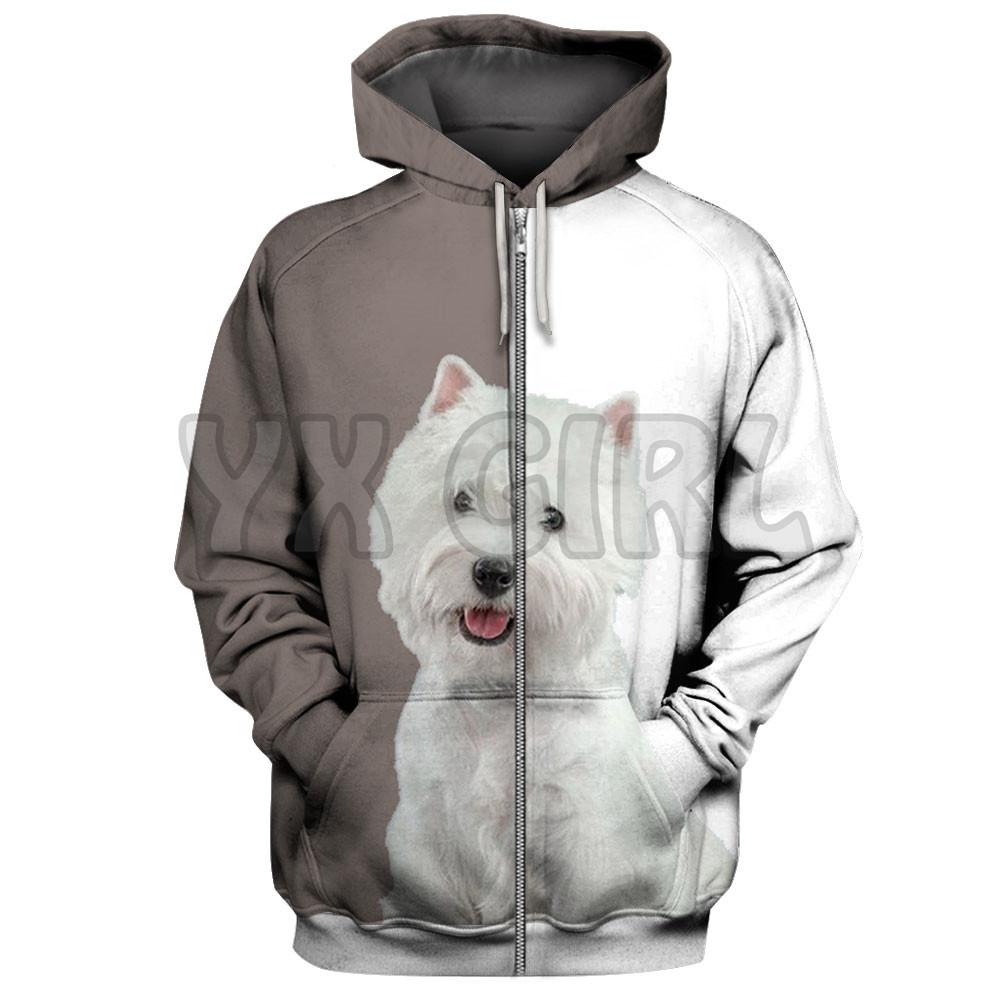 White Terrier West Highland Dogs 3D Print Hoodies Men Women Unisex Pullovers Zipper Hoodie Casual Street Tracksuit Spring Autumn