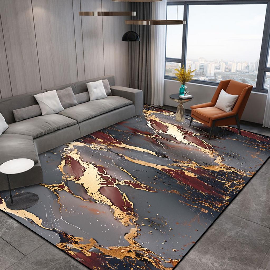 Abstrakter dekorativer Teppich im nordischen Stil für Wohnzimmer Luxus Gold Riss Teppiche für Schlafzimmerdekor Rutschfest Waschbar Sofaseitenmatte