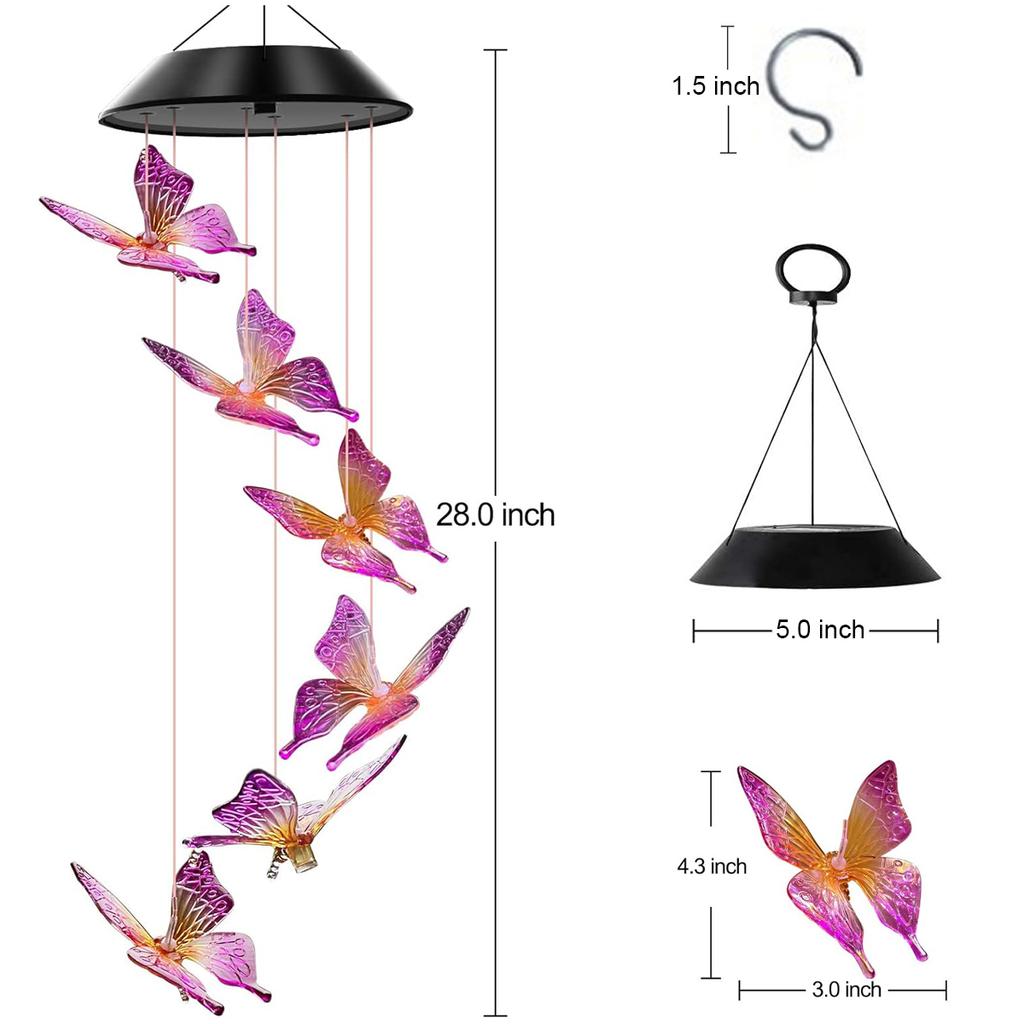 Solar Wind Chime Lamp LED Hummingbird Hanging Lamp Butterfly Lamp Outdoor Decorative Lamp Festival Atmosphere Landscape Lamp