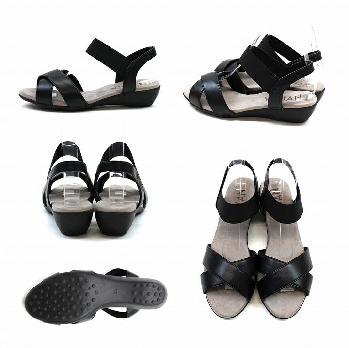 Vivian Wedge Sole Low Heel Rubber Size S Women's Sandals, V33501SM, Beige, (22.0-22.5)