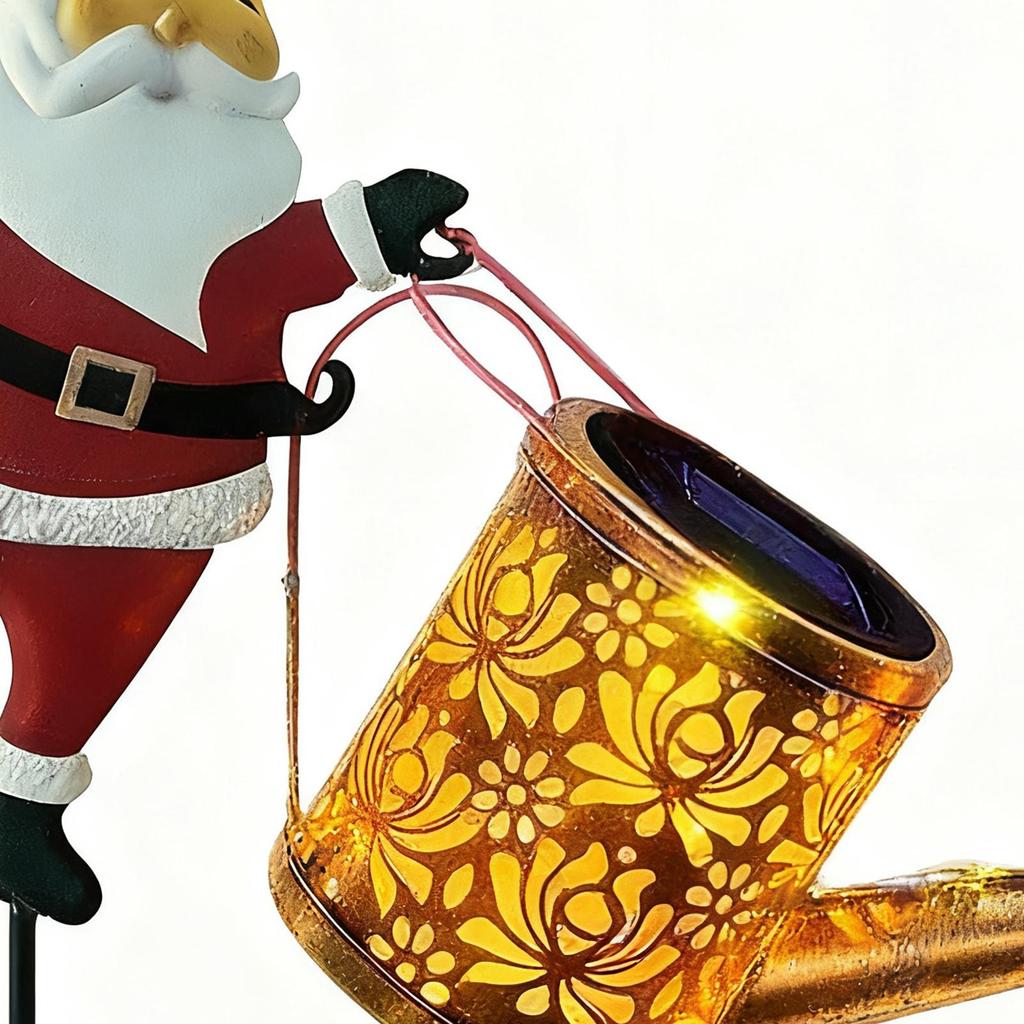 Solar Christmas Santa Claus Kettle Lights Metal Solar Hanging Santa Claus Outdoor Garden Lamp for Lawn Festive Decor Xmas Gift