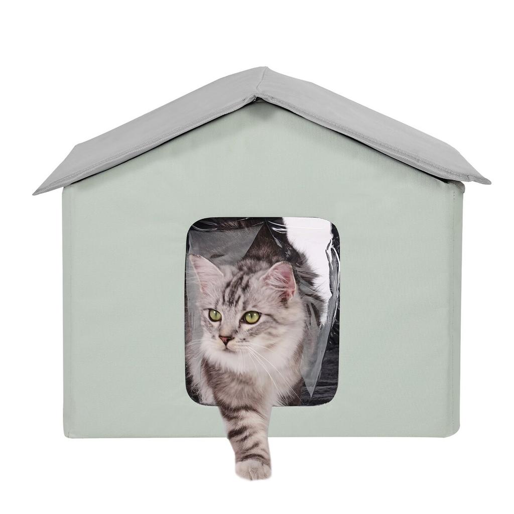 Heated Cat House Foldable Kitty Shelter with Heated Pad Green Middle