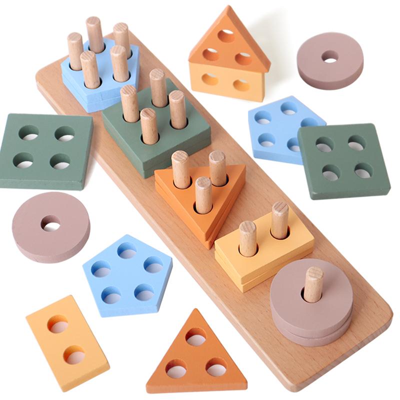Montessori Wooden Sorting and Stacking Toys Educational Learning Preschool Color Recognition Shape Sorter Puzzles for Kids Gifts