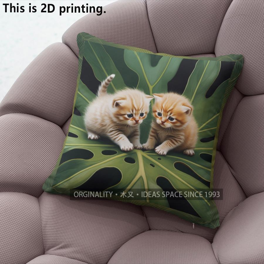 Cute Kittens Tropical Leaves Throw Pillow Covers Pattern Cushion Cover Suitable For Sofa Bedroom Car Pillow Cover