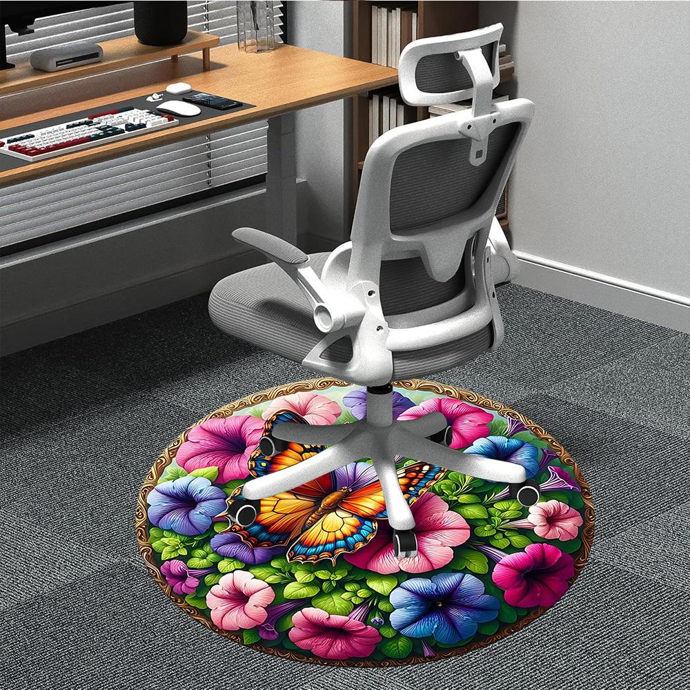 

1pc Butterfly Garden Decor Chair Carpet for Office, Round Polyester Mat, Indoor Decor for Office, Washable Non-slip Carpet yy251219047 80cm by 80cm