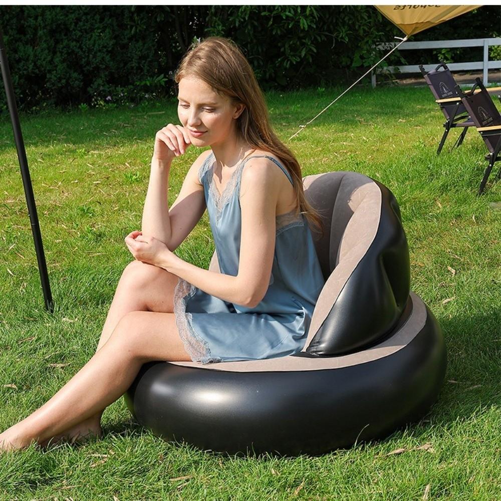 Thickened PVC Foldable Air Couch Flocked Velvet Inflatable Lounge Chair Camping Chair