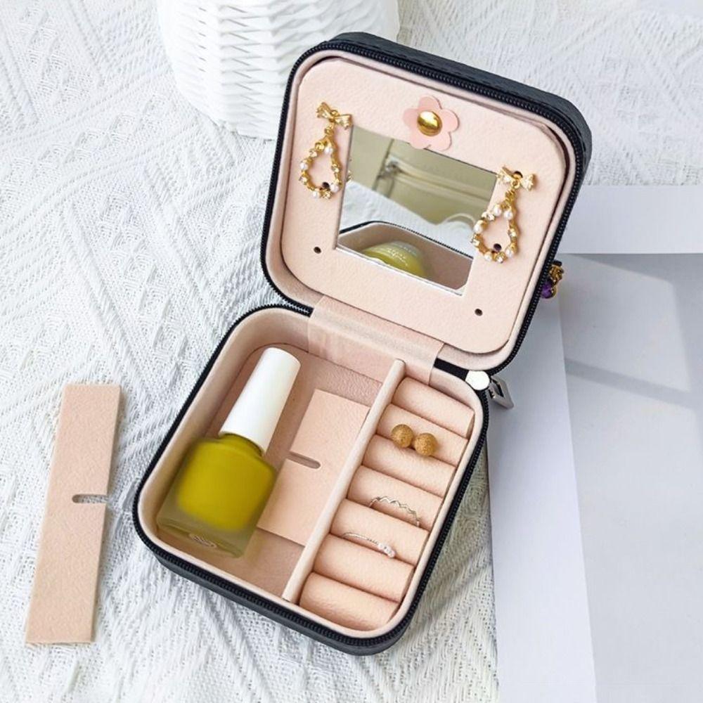 Mode mit Spiegel Mini Schmuckschatulle Elegant Hochwertig Ring Ohrring Aufbewahrungstasche Mini Schmuckorganizer