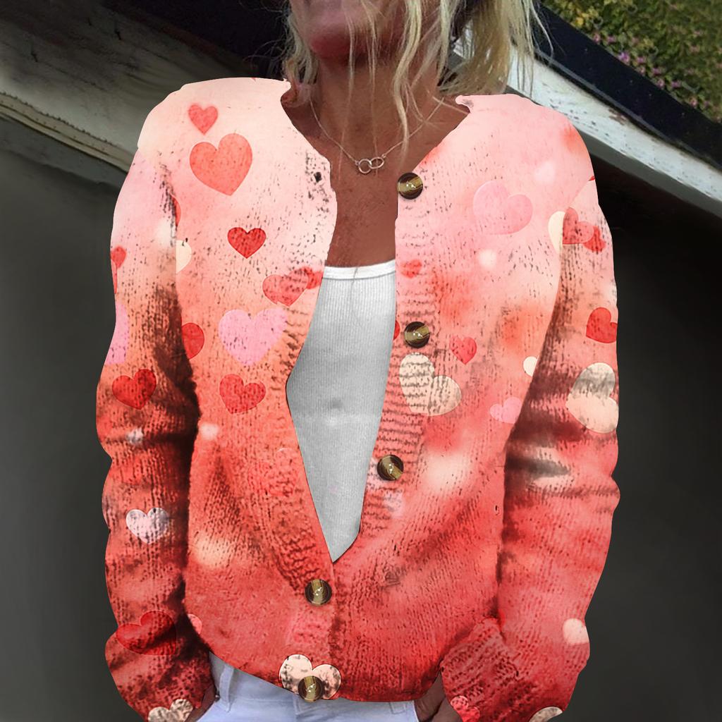 Women's Fashion Printed Long-Sleeved Knit Cardigan Button-Down Jacket