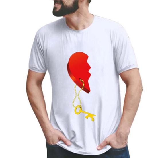 Women Men T-shirt Loose Dress Up Matched Heart Chic Anniversary Couple for Home