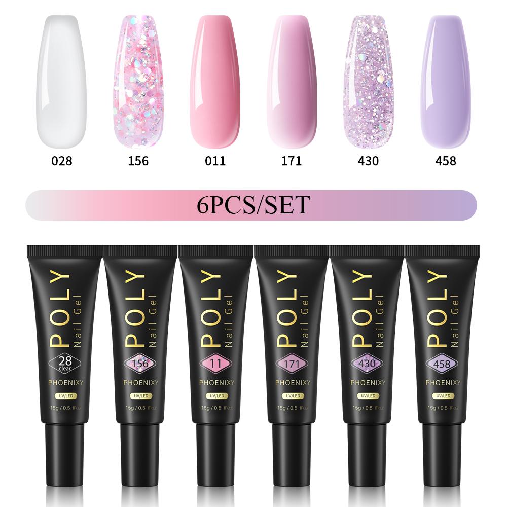 

PHOENIXY 15 мл поли гель для ногтей маникюрный набор для наращивания пальцев акриловый гель нужна УФ светодиодная лампа для ногтей DIY салон нейл-арта для дома 6pcs set 06
