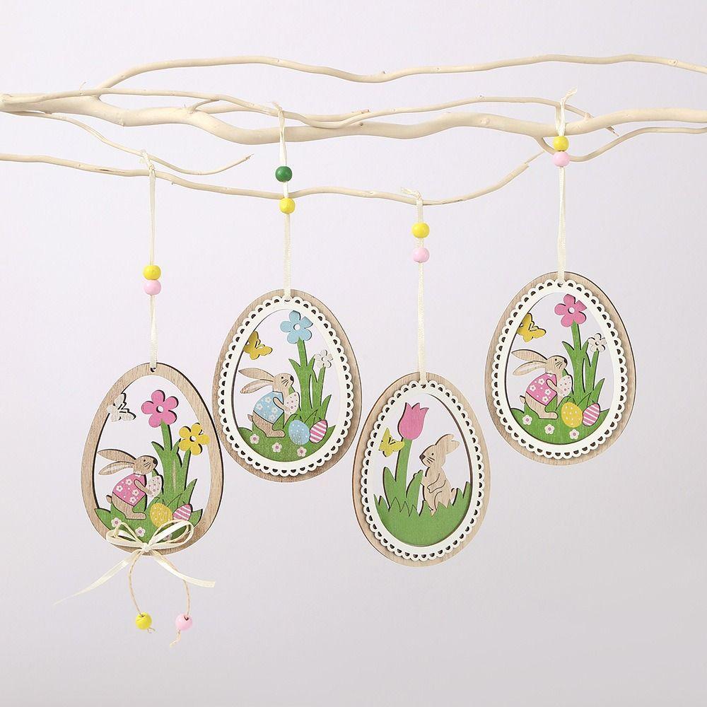 Wood Material Wooden Ornaments Easter Egg Hanging Ornaments Easter Ornaments  Easter Party