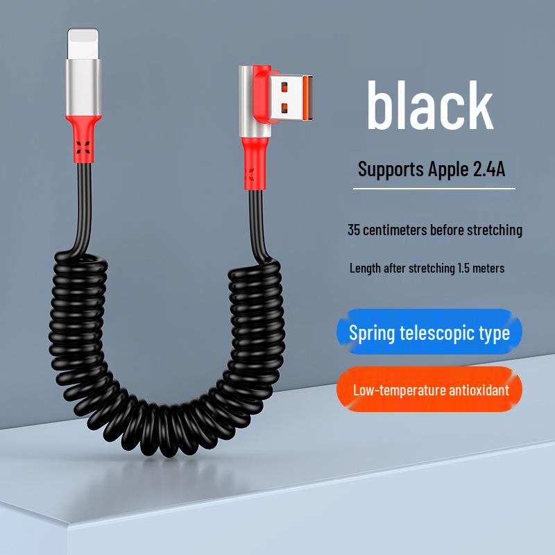 Câble USB Rétractable à Ressort Double Coude 6A Charge Rapide pour Téléphones & Voitures
