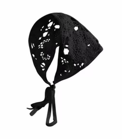 Lightweight Summer Triangle Scarf for Women Lace Woven Bandana Breathable Headscarf Adjustable Tie Design for Outdoor Use