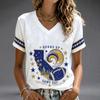 Casual V-hals T-shirt met korte raglanmouwen en rugbyprint voor dames