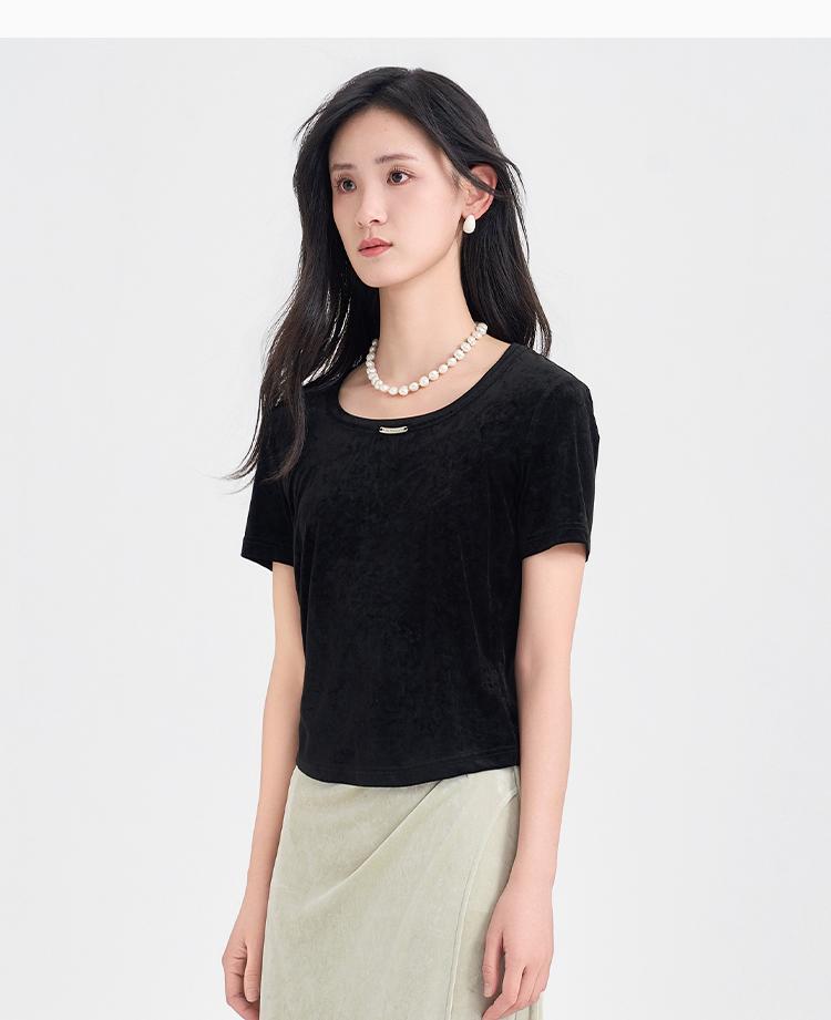 Same round neck shoulder casual short sleeved T-shirt for women in the shopping mall, basic simple and versatile top for summer 2026