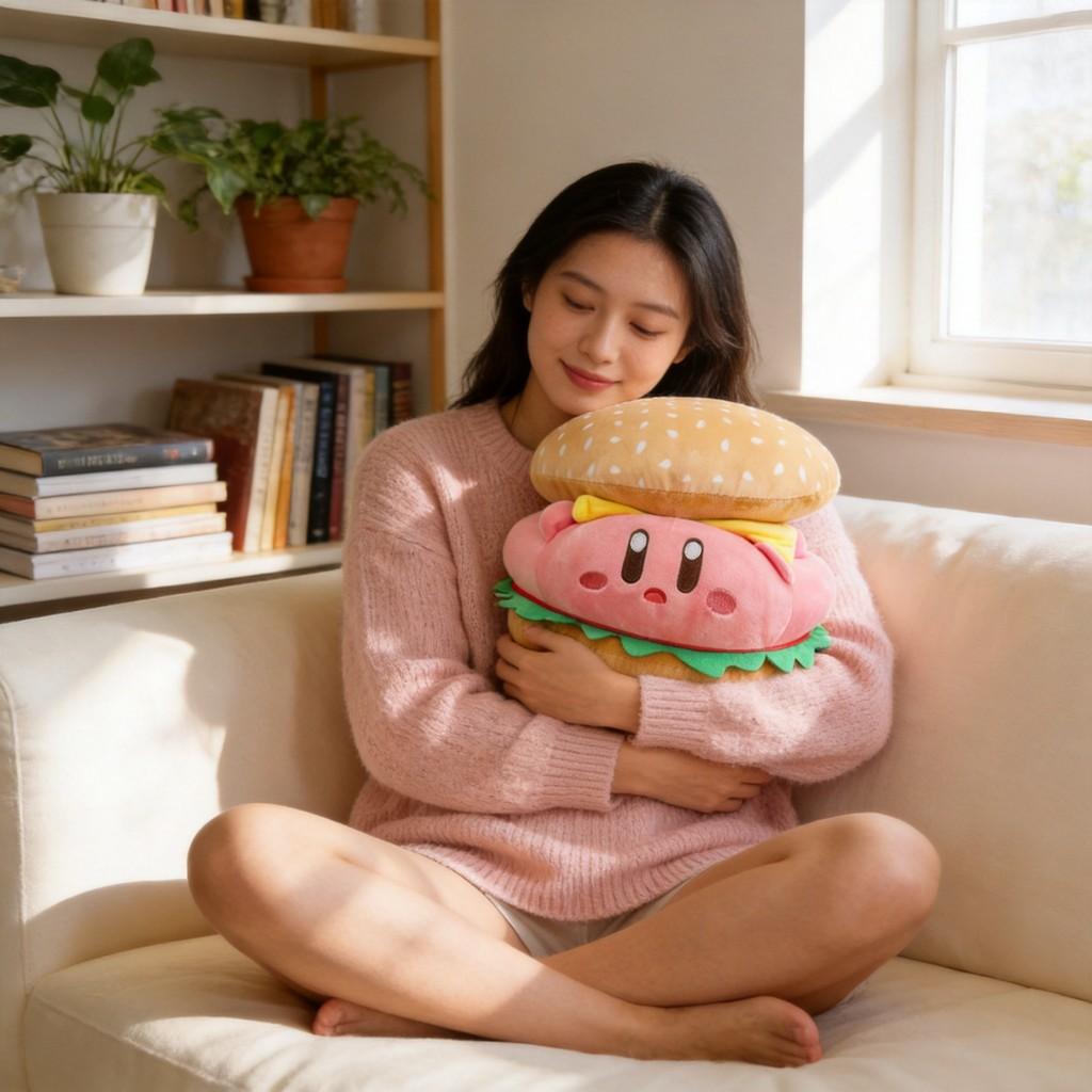 Kirby Hamburger Plush Toy With Pp Cotton Filling For Gift And Lounge Use