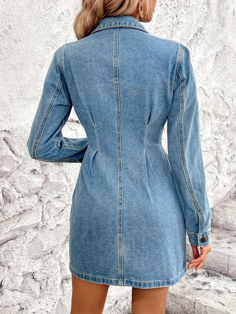 European and American Retro Waist-Cinching Slim Denim Dress