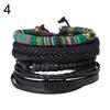 4Pcs/Set Vintage Men Mixed Style Braided Faux Leather Beaded Bracelet Bangle