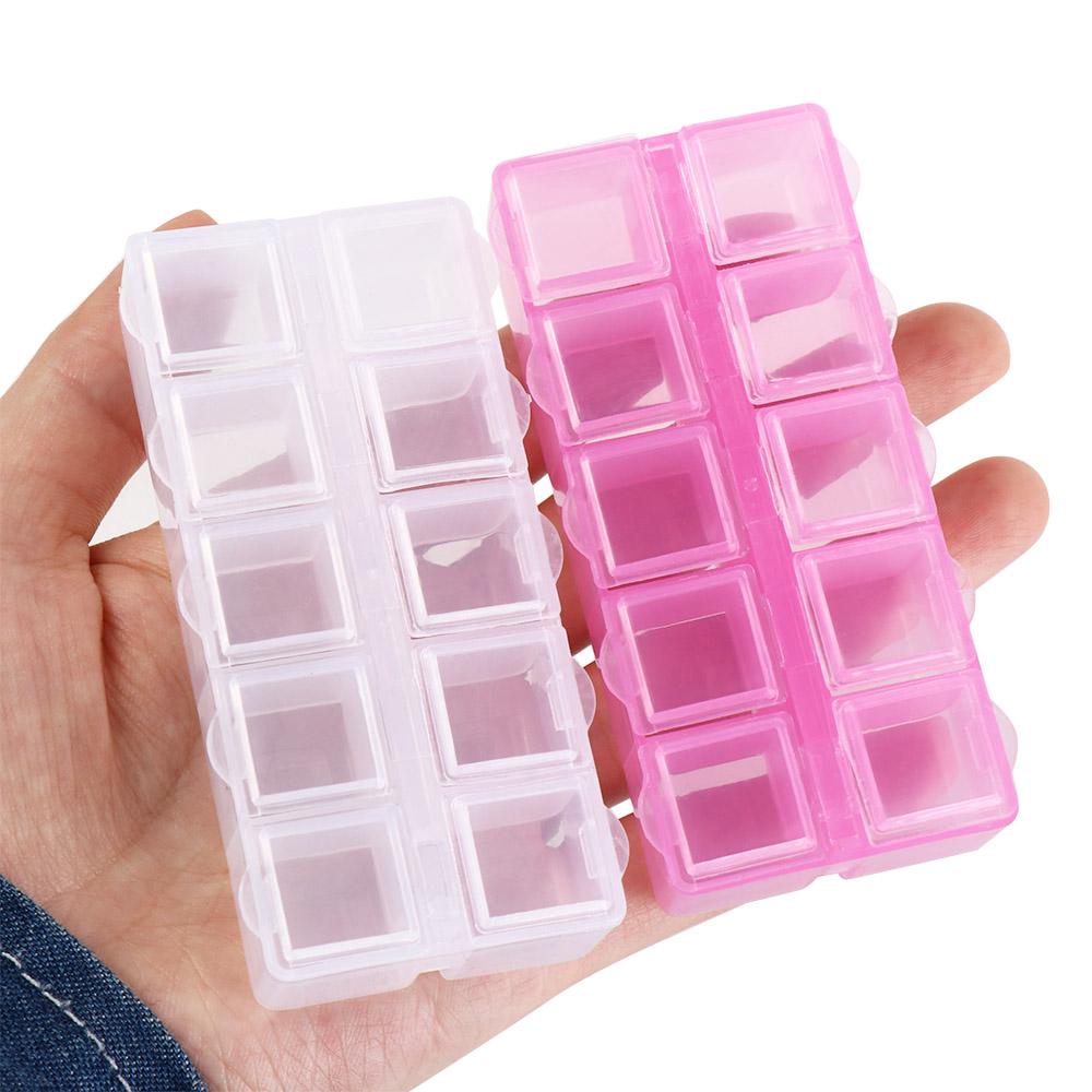 Plastic Bead Organizer Pink 10 Grid Square Box Packaging Tool Storage Boxes Table